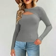 thumbnail image 2 of Htigea Cutout Knit Sweaters for Women Slim Fit Long Sleeve Pullover Ribbed Tops Solid Color Basic Fall Clothes Gray M, 2 of 8