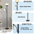 thumbnail image 3 of Catalina Lighting Kerrington 71'' Floor Lamp with Amber Glass Bell Shade Transitional Floor Light Fixture for Living Room, Bedroom or Office, Oil Rubbed Bronze, 3 of 10