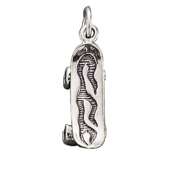 Sterling Silver 16" Unisex 1.5mm Box Chain 3D Flaming Skateboard Pendant Necklace