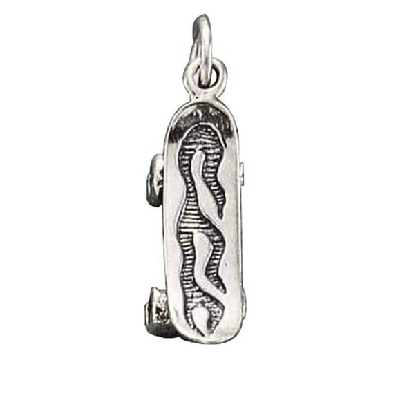 Sterling Silver 16" .8mm Box Chain 3D Flaming Skateboard Pendant Necklace