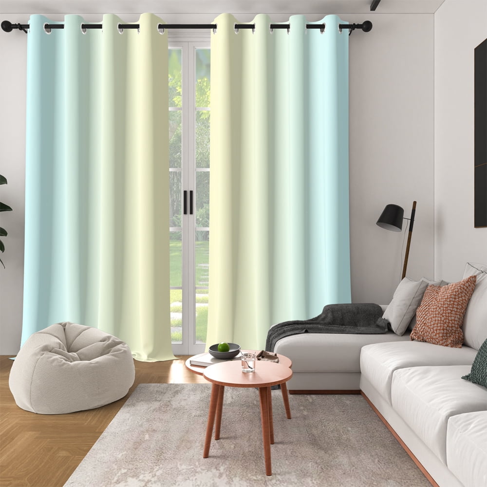 Lfeey Blackout Curtain for Living Room 63 inch Length, Light Blue Yellow Gradient Curtain, 2 Panels