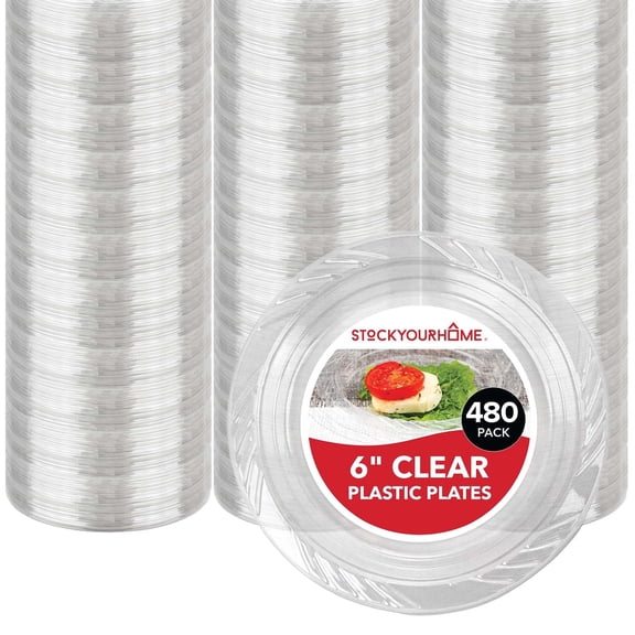 Stock Your Home 6-Inch Clear Plastic Dessert Plates (480 Pack) Flexible Disposable Clear Plates for Dessert & Appetizers, Crystal Clear Small Plates for Parties & Catering, Clear Plastic Party Plates