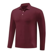 VSSSJ Men's Long Sleeve Shirt Button Down Lapel Collar Solid Color Classic Stretch Comfortable Breathable Casual Workout Golf Shirt Red XXL