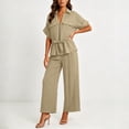 thumbnail image 4 of IUYRTFE Women Short Sleeve Button Down Shirt and Wide Leg Pants Set with Pockets Casual 2 Piece Outfit, 4 of 7