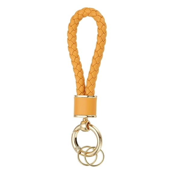 Uxcell 1 Pack Braided Leather Keychain, Keychain Ring Woven Strap Lanyard Strap with 360 Degree Rotatable for Car Key Bag Wallet, Gold/Orange Yellow