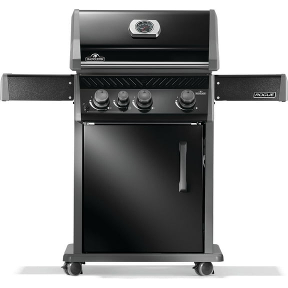 Napoleon Rogue 425 3-Burner Propane Gas Grill in Black with Cast Iron Cooking Grids and Range Side Burner