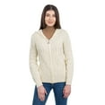 thumbnail image 1 of SAOL 100% Merino Wool Ladies Hooded Zipped Cardigan Sweater (Natural, L), 1 of 4