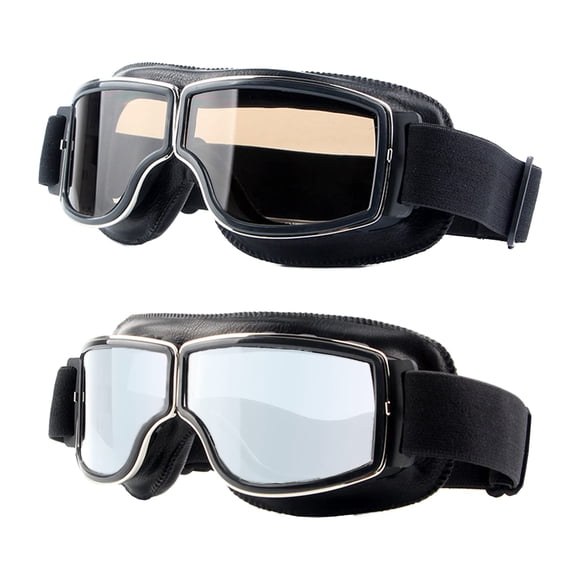 Juego de 2 gafas de moto LJDJ Vintage, antivaho, piel de piloto