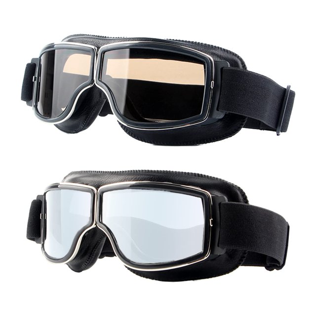 Juego de 2 gafas de moto LJDJ Vintage, antivaho, piel de piloto