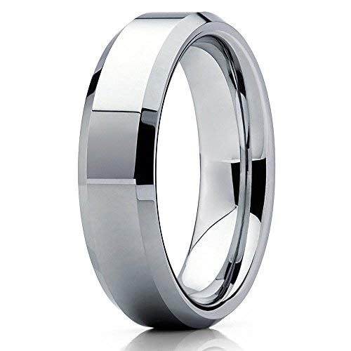 Tungsten Wedding Band 6mm Silver Tungsten Ring Tungsten Carbide Ring Beveled Edges (6)