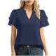 thumbnail image 2 of Camiseta blanca para mujer,Camiseta de gasa con cuello en V para mujer, top informal de manga corta, detalle plisado, mangas con volantes, blusa lisa para uso diario, sopatenor, 2 of 9