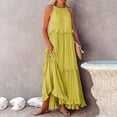 thumbnail image 3 of XVJRHAK Dresses for Women 2024 Wedding Guest Women Summer Boho Long Solid Color Loose Sleeveless Neck Ruffle Maxi Beach Dress Maxi(Yellow,S), 3 of 6