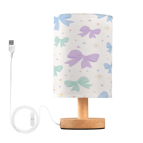 Bows Stars Table Lamp, Fully Dimmable Nightstand Lamp with USB and Linen Fabric Shade, Modern Gifts for Bedroom, Living Room, Office