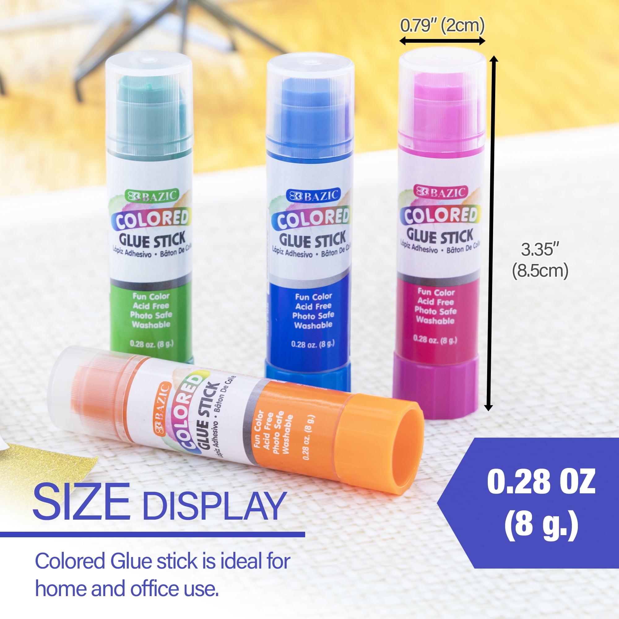 BAZIC Washableed Glue Stick 8g/0.28 Oz, Acid Glue Sticks (4/Pack), 24-Packs