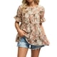 thumbnail image 1 of Blusa informal color caqui con mangas cortas y cuello redondo para mujer, camisa con volantes florales XXL, 1 of 6