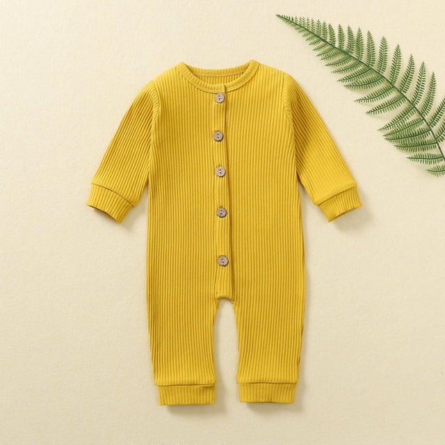 YUNAFFT Infants' Solid-Colored Long Sleeve Bodysuit Round Neck Full Coverage Snug Fit One-Piece Crawling Outfit Soft Everyday Style