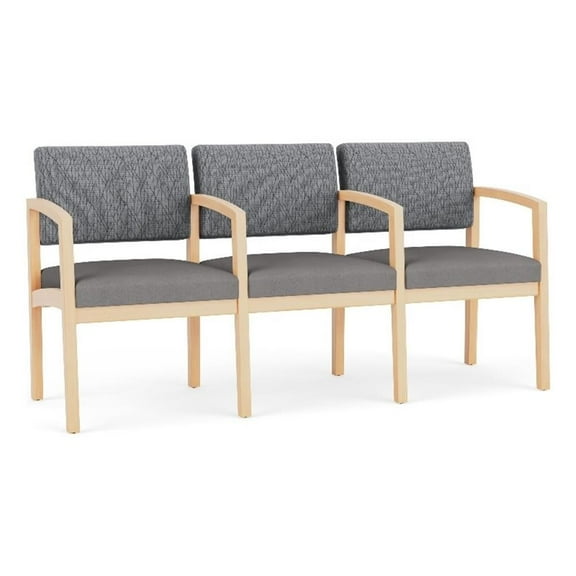 Lenox Wood Reception Waiting 3-Seat Tandem Seating / Natural Wood / Gray / Gray