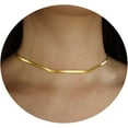 thumbnail image 1 of Queilt 14K Gold Filled Herringbone Choker Necklace Set Double Layer Snake Chain Herringbone Chain Necklace Layering Necklace Set Cuban Chain Necklace for Women, 1 of 5