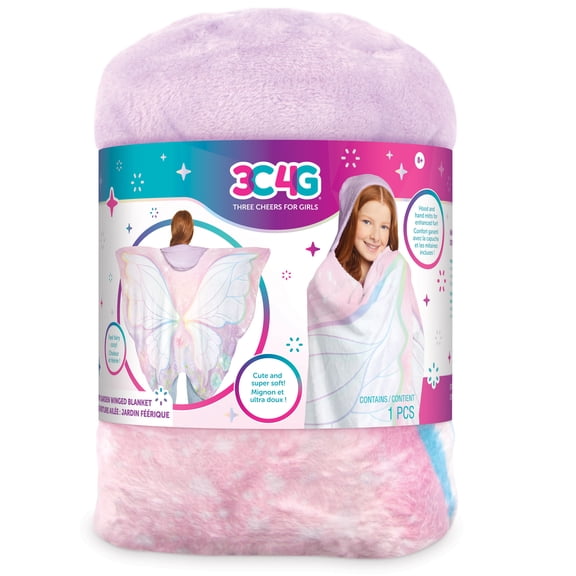 3C4G: Fairy Garden Wings Blanket - Hood & Hand Mitts For Enhanced Fun, Soft Blanket, Make It Real, Tweens, Girls & Kids Ages 8 , Three Cheers For Girls