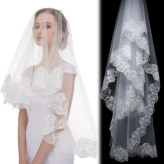 Walbest 4.9FT Elegant White Elbow Length Lace Edge Bridal Party Wedding Veil