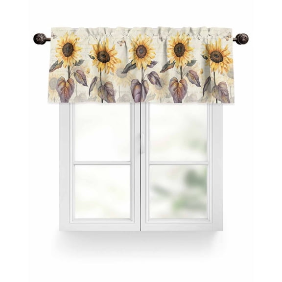 Yellow Vintage Sunflower Kitchen Valances for Windows Country Butterfly Leaf Valance Curtains for Kitchen /Living Room/Bedroom/ Bathroom Decor, 54"x18 " ,Rod Pocket 1 Panel, Beige