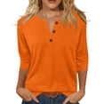 thumbnail image 2 of Womens Tops 3/4 Length Sleeve V Neck Button Down Shirts Business Casual Basic Tees Summer Tunic Tops 2026,Orange L, 2 of 6