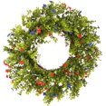 thumbnail image 4 of JEWLALO Artificial Geranium Boxwood Wreath 20 Inch, Red White Blue Green, Independence Day Memorial Day Spring Summer Front Door Wall Decoratioins, 4 of 10