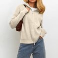 thumbnail image 2 of Women's Casual Fashion Double Zipper Lapel Knitted Cardigan Long Sleeve Sweater Jacket for Women's Casual Fashion and Apparel,Beige,L, 2 of 7