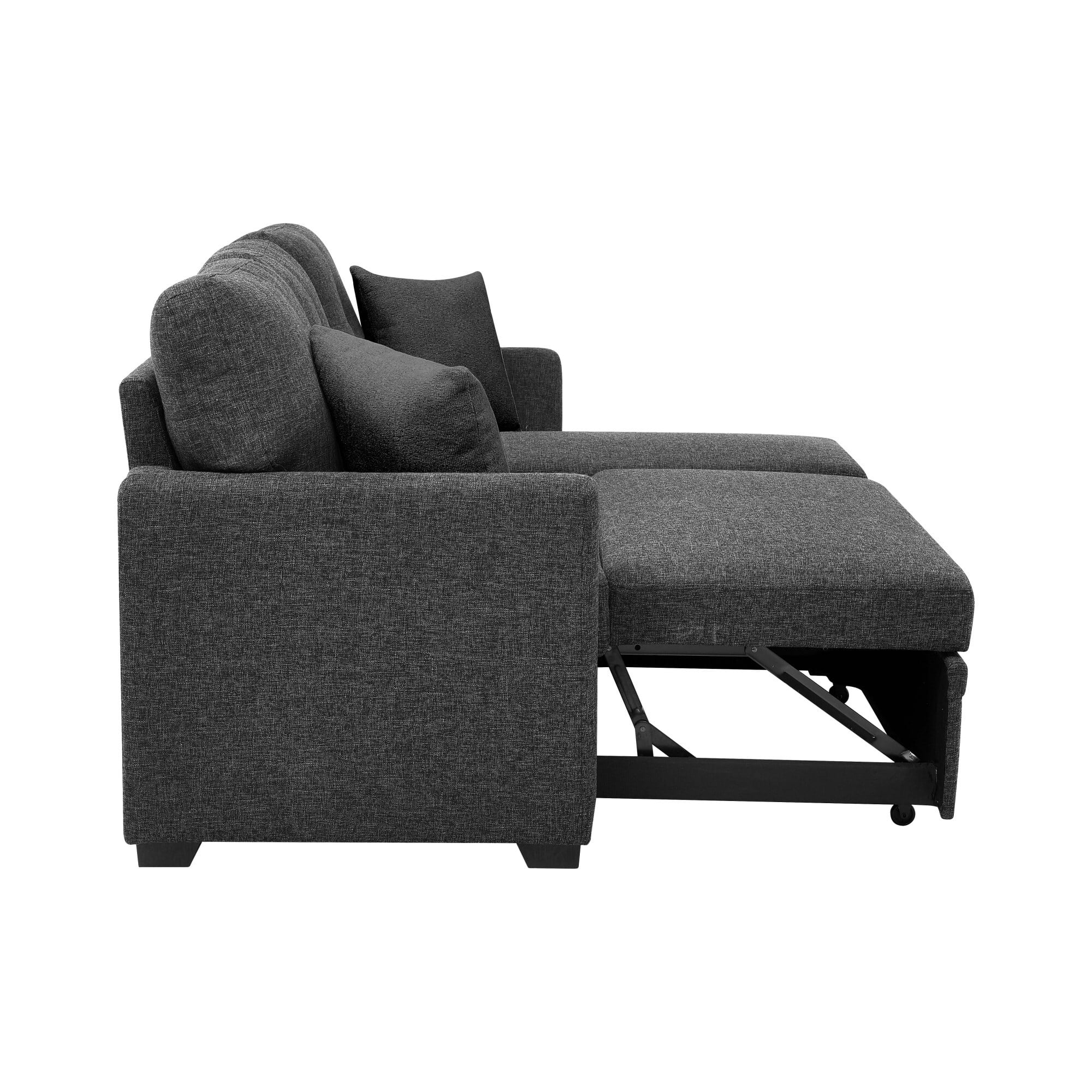 DEALTOPS L-Shaped Sectional Sofa Bed with Reversible Storage Chaise, Pull-Out Sleeper Couch for Living Room, Black