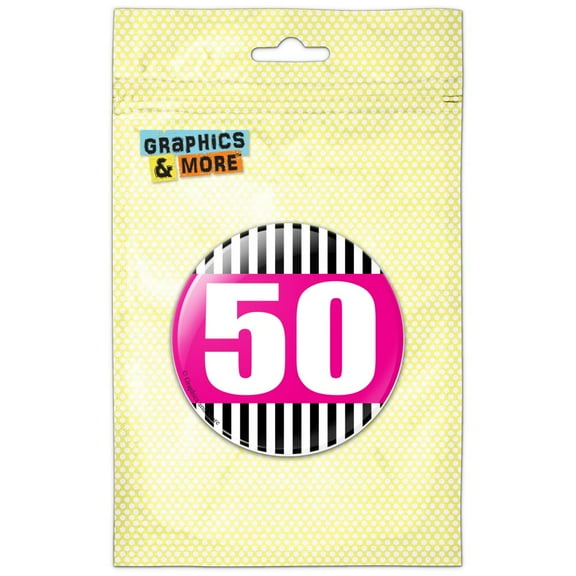 Birthday Stripes Pink 50 Pinback Button Pin Badge