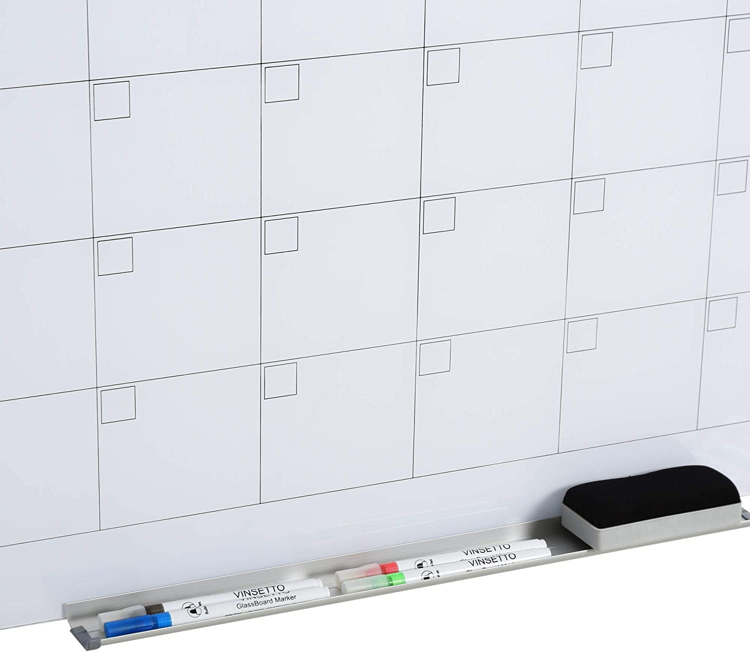 FeGemax 35"x23" Dry Erase Wall Calendar Glass Whiteboard Monthly Planner for Homeschool Supplies & Home Office Organization with 4 Markers and 1 Eraser,Frameless