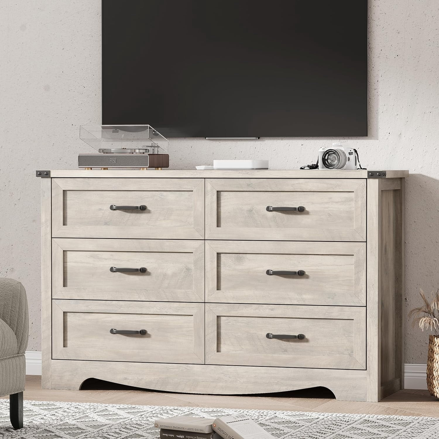 FANRAL 6 Drawers Dresser for Bedroom,Modern Wooden Chest of Drawers,Storage Organizer Dresser for Closet,Wood Dresser