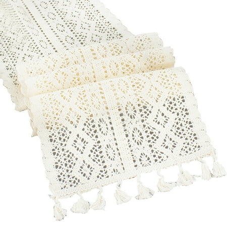 

Bed Tablecloth Cotton Blend Crochet Table Runner With Tassel Lace Floral Hollow