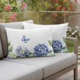 thumbnail image 4 of Spring Blue Purple Hydrangea Pillow Covers 2 Pack Country Watercolor Floral Butterfly Leaf Pillowcase Waterproof Outdoor Throw Pillow Cover for Patio Balcony Rectangular Cushion 20”x12”, 4 of 9