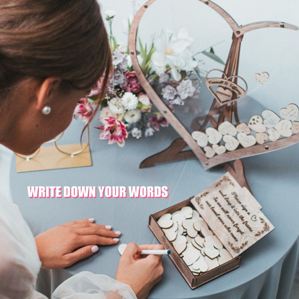 Livre D'or Coeur Bois Mariage - Kit Complet Avec 80 Coeurs Bois + 20 Ballons + Boîte Rangement