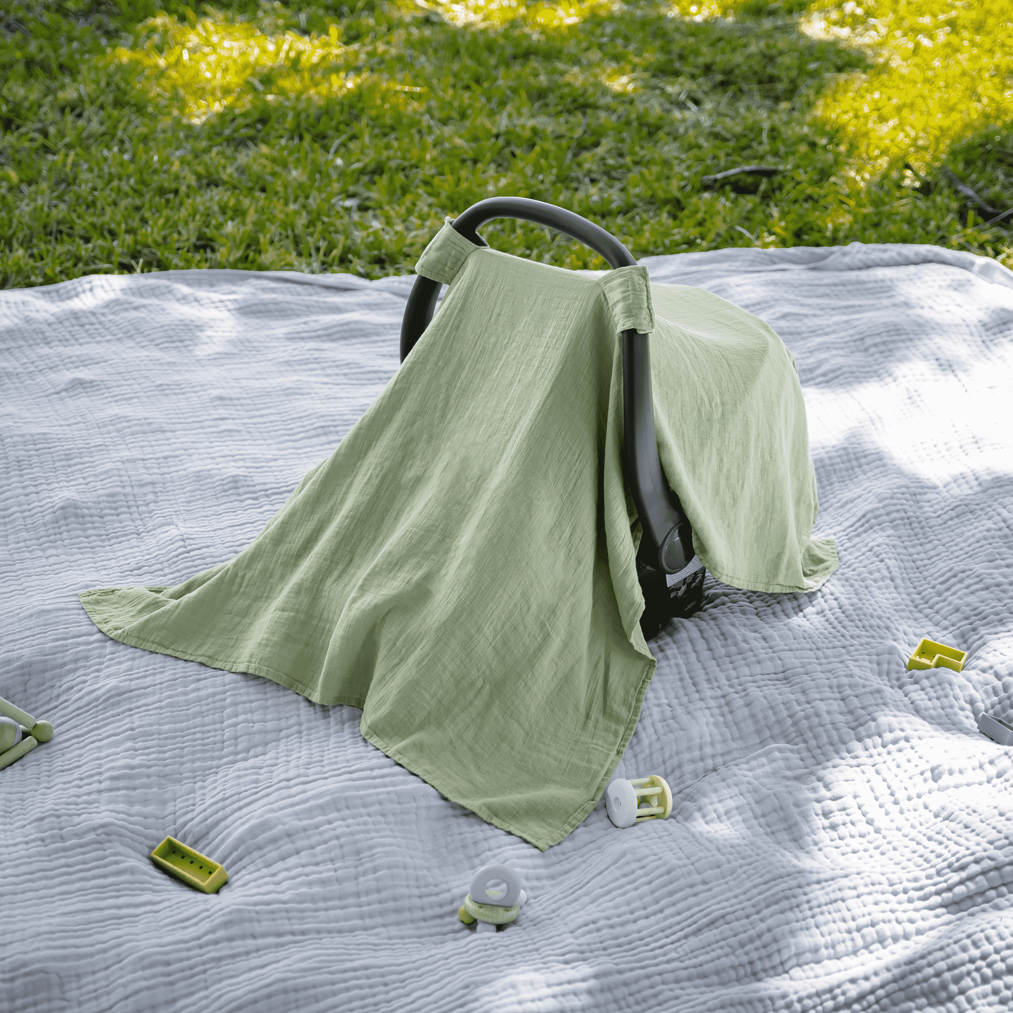 Comfy Cubs Baby Car Seat Cover - Soft, Breathable & Lightweight Large Car Seat Canopy, Sage