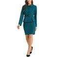 thumbnail image 4 of INSPIRE CHIC Two Pieces Suits for Women's Business Peplum Blazer Jacket Mini Pencil Skirt Sets L Blue Green, 4 of 6