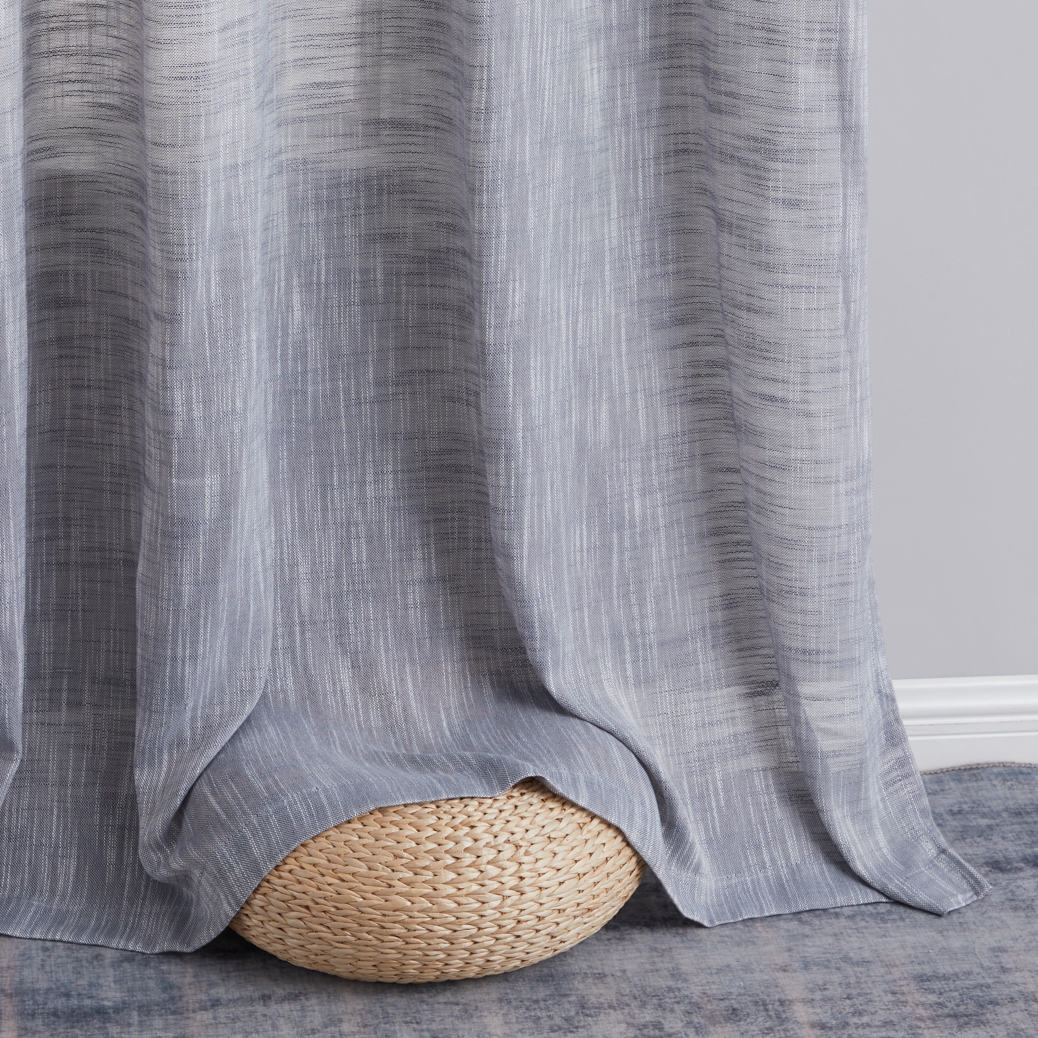 THD Harley Faux Linen Textured Semi Sheer Sun Light Filtering Window Grommet Curtain Panels, Set of 2 Panels