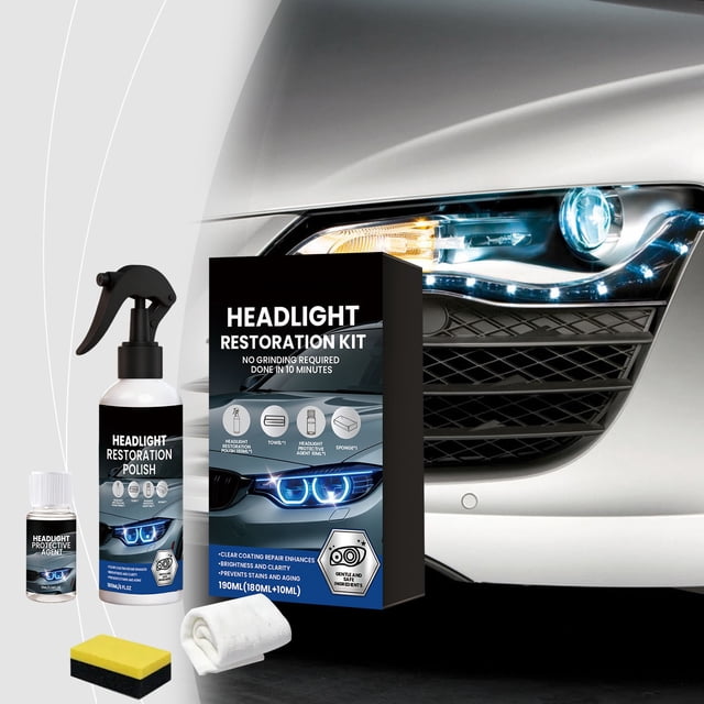 Headlight Restoration Kit for Cars 190ml – Removes Oxidation, Yellowing, and Haze, Improves Brightness and Visibility, Easy DIY Headlight Cleaner and Polishing Set