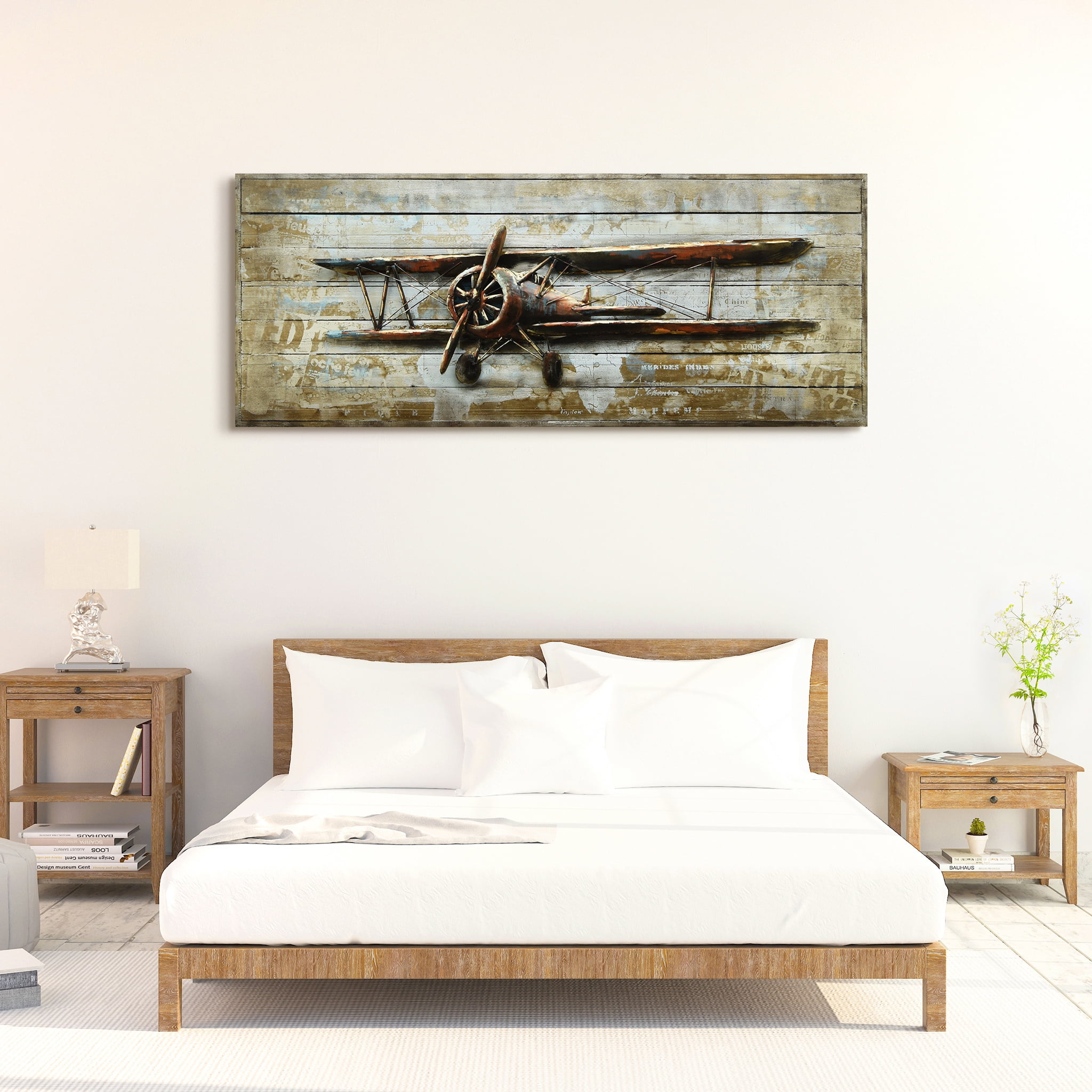 Empire Art Direct PMO-180129-2460 24 x 60 in. Airplane Hand Painted Rugged  Wooden Blocks Wall Sculpture 3D Metal Wall Art 