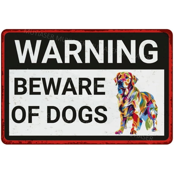 Beware Of Dogs Sign Golden Retriever Beware Of Dog Sign Aluminum Metal Tin Signs Door Sign Warning Sign For Fence Gate Yard Home Wall Decor 8x12 Inch