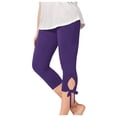 thumbnail image 2 of ZXLBBD Girls Kids Elastic Waisted Stretchy Capri Leggings Summer Comfort Solid Color Yoga Beach Workout Pants Versatile Causal Daily Wear,Purple,Size 5 Y-6 Y, 2 of 4
