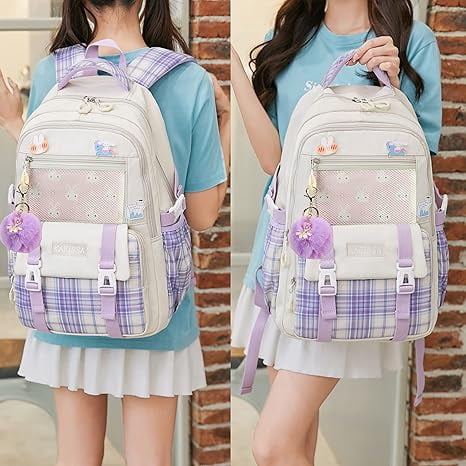 3PCS-With lunch bag, pencil box Laptop Backpack 15.6 Inch Bag College Backpacks Anti  Travel Back Pack Large Bookbags for Women(White)