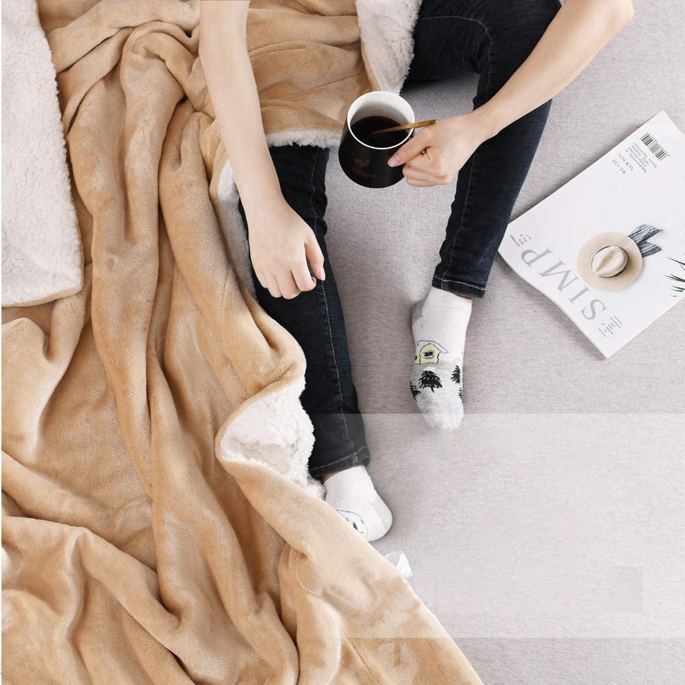 MOSHU Sherpa Bed Blankets Double Reversible Fluffy for Bed Warm Soft Twin Flannel Fleece Blankets