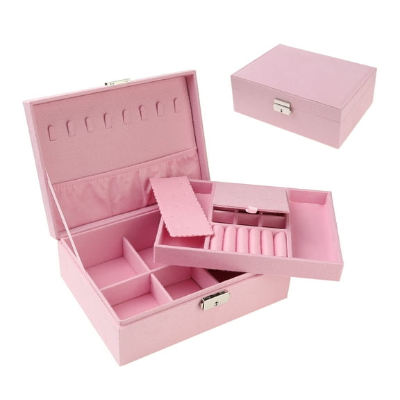 Unique Bargains Velvet Jewelry Box Organizer 2 Layer Jewelry Display Storage Holder Pink