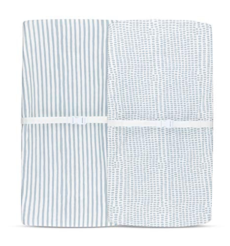 Ely’s & Co 100% Cotton Jersey Knit Cotton Sheets with Waterproof Lining — Grey Stars Patent Pending Waterproof Changing Pad Cover|Cradle Sheet 2-Pack Set for Baby Boy 