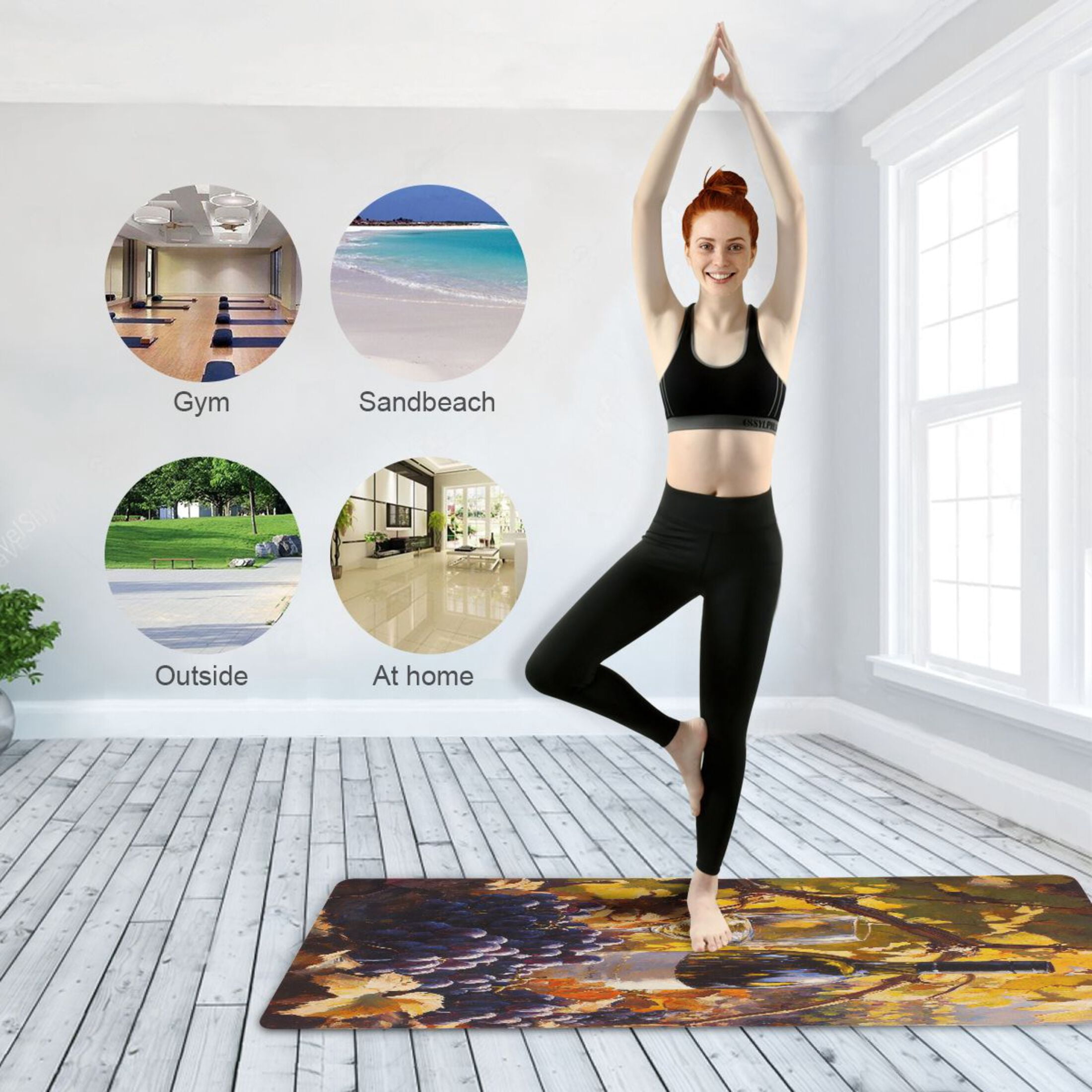 BZSMCE Yoga Mat Women Wine and Grape Painting Fitness Mat