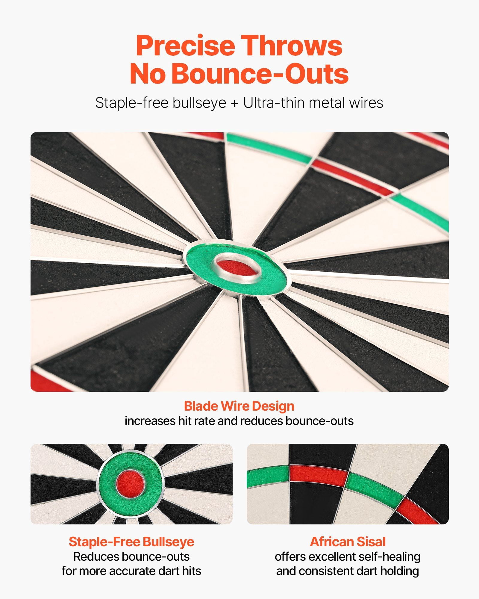 Dart Board, High-Grade Self-Healing Sisal Fiber Dartboard with Staple-Free Bullseye, Blade Wire & Rotating Number Ring, 17.7" Professional Dartboard for Home Party Game Room (Darts Not Included)