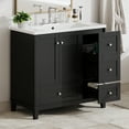 thumbnail image 3 of 36'' Modern Bathroom Vanity with USB Charging, Two Doors and Three Drawers Bathroom Storage Vanity Cabinet, Small Bathroom Vanity Cabinet with Single Sink , Black - Faucets Not Included, 3 of 29
