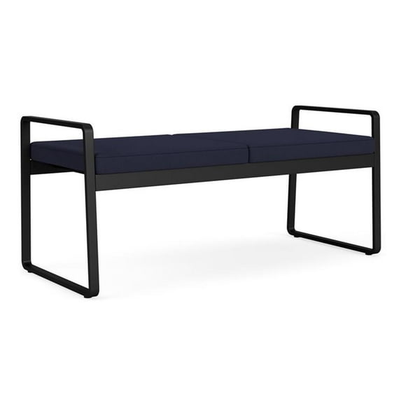 Banc 2 Places pour Réception Salle d'Attente Soins de Santé / Acier Noir / Bleu Marine